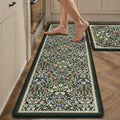 PureCozy Kitchen Mats for Floor 2PCS Anti Fatigue Cushioned Mat Non Slip Comfort Kitchen Rugs Vintage Floral Waterproof Standing Dark Green Mat for Sink Laundry Office Desk 17.3"x59"+17.3"x30"