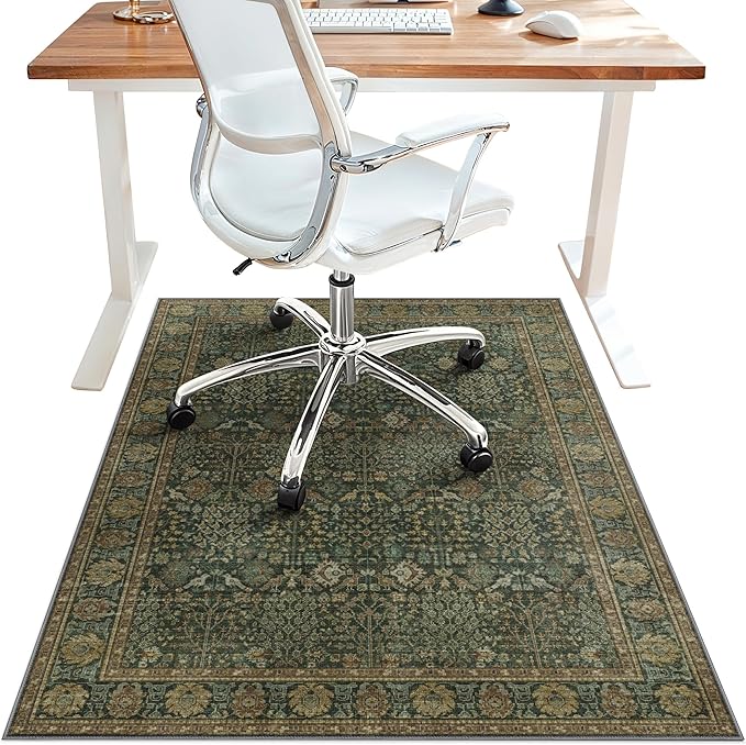 36"x48" Office Chair Mat for Hardwood Tile Floor, Under Desk Carpet Protector for Rolling Computer Chair Mat, Machine Washable Area Rug, Anti-Slip 1/5" Thick Low Pile Thin Vinyl Floor Mat, Dark Brown