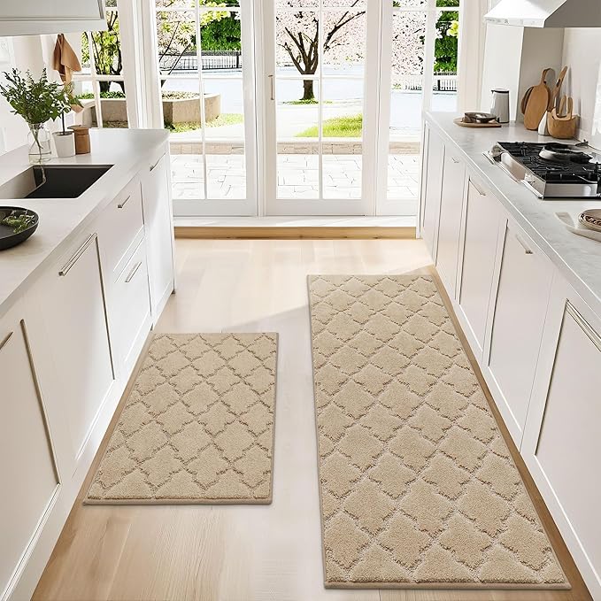 COSY HOMEER Kitchen Rugs 24"x36"/24"x60" Non-Slip Washable Kitchen Mats for Floor Absorbent Kitchen Carpet Soft Rugs for Kitchen,Sink Mat,Entrance,Area Rug,Warm Beige