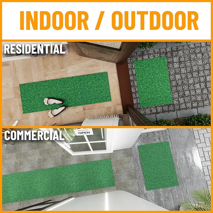 Ottomanson 6'6" x 11' Mud Mat Area Rug Carpet - Non-Slip, Dirt Trapping for Indoor & Outdoor Use - Ideal for Entryway, Garage, Kitchen, Patio & High-Traffic Areas, Green