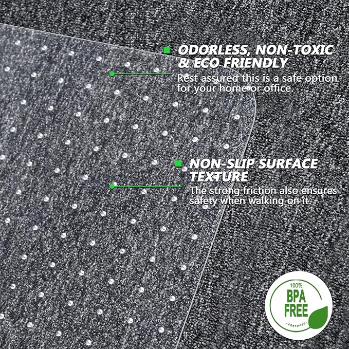 100pointONE Extra Large Office Chair Mat for Carpet, 45" x 53" Clear Desk Chair Mat for Low Pile Carpeted Floors- Easy Glide Plastic Floor Mat for Office Chair on Carpet