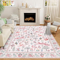 DUKINO 6x9 Rug, Washable Animal Living Room Rug with Non Slip Vintage Design, Soft Low Pile Large Carpet for Bedroom, Nursery, Dining Room, Farmhouse, Playroom, Pink