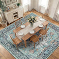 RELEANY Area Rugs Square 10ft Washable Non-Slip, Floral Vintage Distress Medallion Carpet for Living Room Bedroom Dining Room, Green Navy Blue White Red Teal