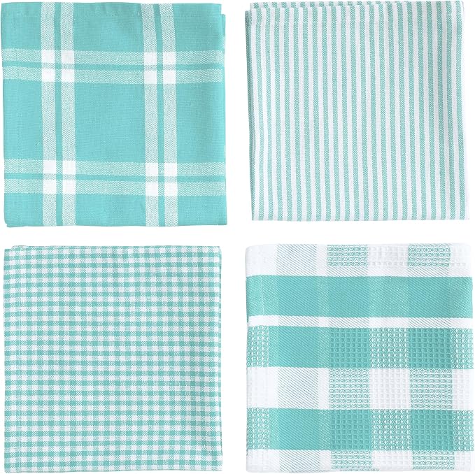 LANE LINEN 100% Cotton Kitchen Dish Cloths, Ultra Soft Absorbent Quick Drying Dish Towels, Multiweave Wash Cloths Dish Towel Sets, 12x12 Inches, 12 Pack - Aqua