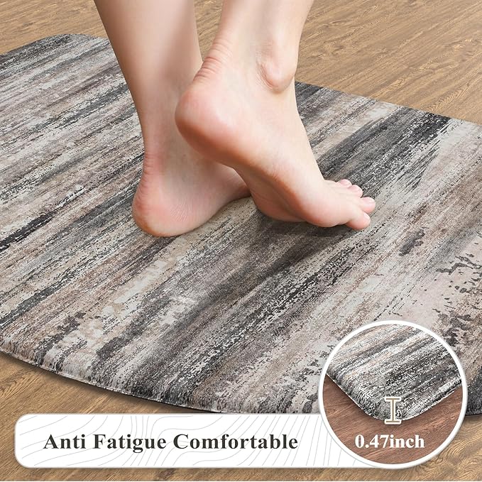 KIMODE Anti Fatigue Kitchen Mats, Black and Grey Half Moon Kitchen Rug, 18"x28" Padded Kitchen Mat for Floor, Comfort Foam Standing Desk Mat, Cushioned Kitchen Mats for Floor for Laundry Office Sink