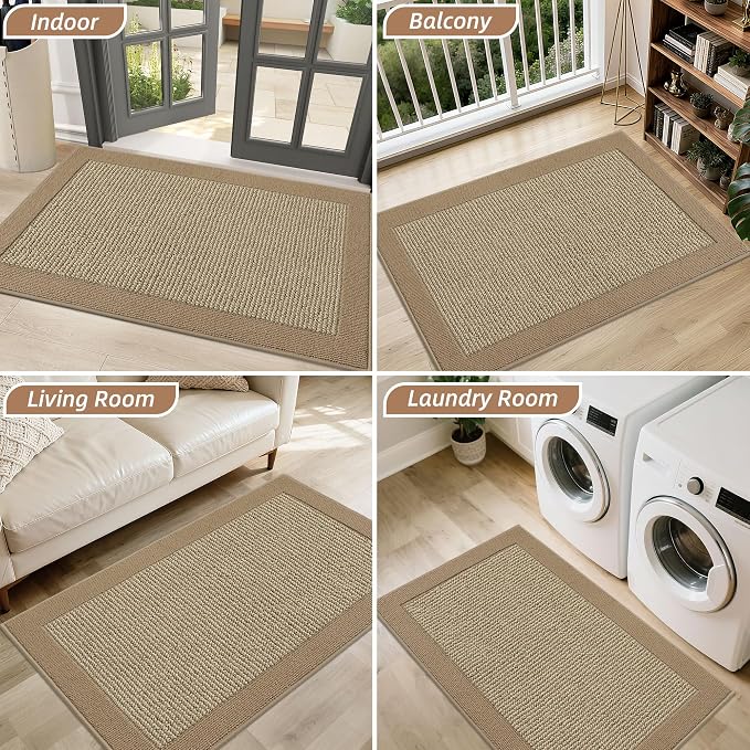 BEQHAUSE Indoor Door Mat 32" x 48", Dirt Trapper Door Mats Non-Slip Entryway Rugs Washable, Resist Dirt Absorbent Welcome Mat, Low Profile Floor Mats for Front Back Door and Entryway, Beige