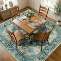 RELEANY Area Rugs Square 7ft Washable Non-Slip, Floral Vintage Distress Medallion Carpet for Living Room Bedroom Dining Room, Dark Blue Vintage