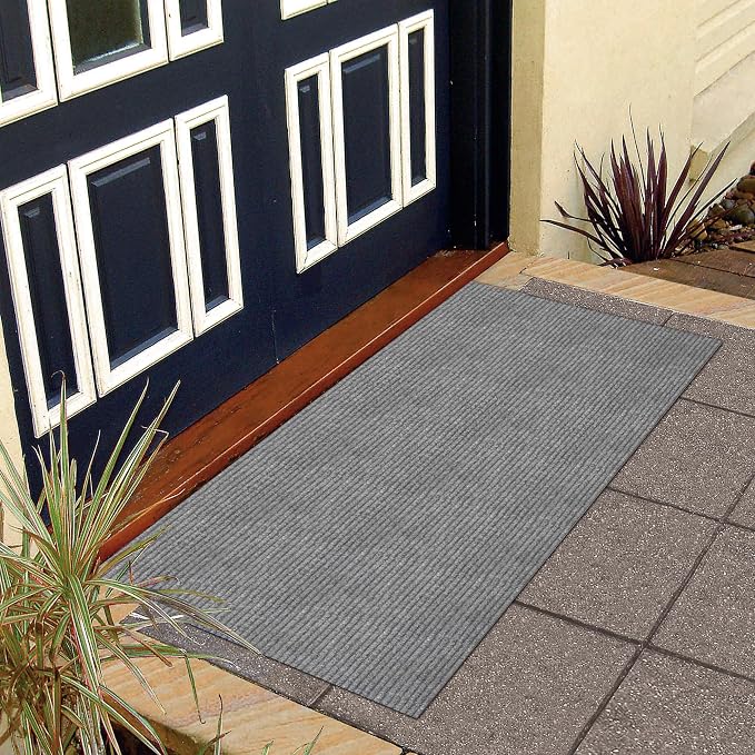 Ottomanson Mud Mat 2' x 2' Entryway Rug - Non-Slip Scraper Doormat for Muddy Paws, Dirt Trapping Indoor/Outdoor Mat for High-Traffic Areas, Kitchen, Garage, Patio, Gray
