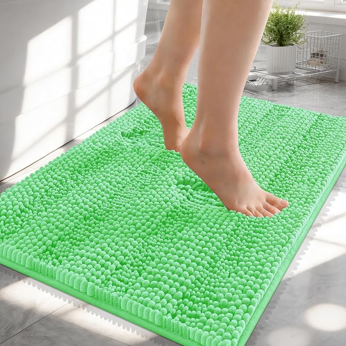 OLANLY Thick Small Bathroom Rugs 24x16, Extra Soft Absorbent Chenille Striped Bath Rugs, Rubber Backing, Machine Wash, Bath Mats for Bathroom Floor, Tub and Shower, Home Decor Accessories, Mint Green