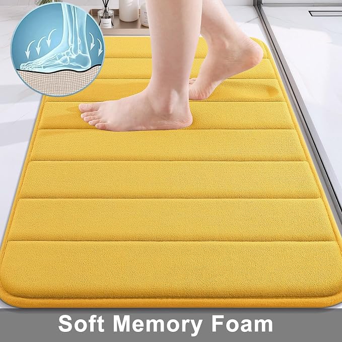 Buganda Memory Foam Bath Mat, 47" x 20", Ultra Soft and Non-Slip Bathroom Rugs, Water Absorbent and Machine Washable Bath Rug Runner for Bathroom, Shower, and Tub, Yellow