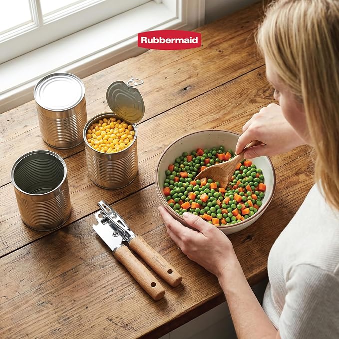Rubbermaid Heavy Duty Can Opener Manual, Hand-Held Can Opener with Stainless Steel Cutting Wheel - Jar Opener | Solid Beechwood Handles, Kitchen Appliances | Beechwood & Stainless Steel Collection