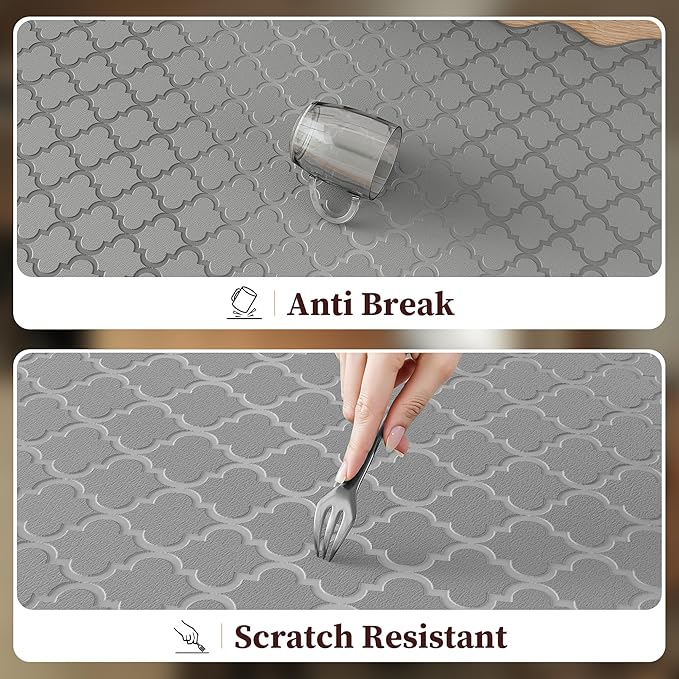 Arenarug Upgrade Scalloped Embossed Kitchen Mats for Floor 2PCS Cushioned Anti Fatigue Waterproof Foam Kitchen Rugs Non Slip Washable Comfort Standing Mat for Office Sink Laundry, Gray