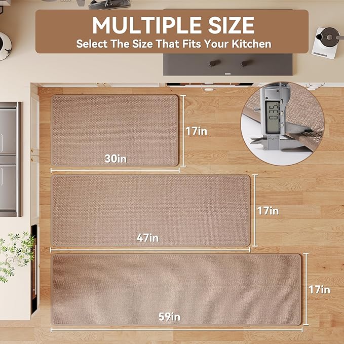YDKGL Kitchen Rugs Mat Non Slip Washable, Linen-Look 0.3" Thick Soft Cushioned Absorbent Kitchen Mats for Floor, Mild Anti-Fatigue Runner Rug Sink Mat Laundry Standing Mats, Easy Clean, Brown 17"x30"