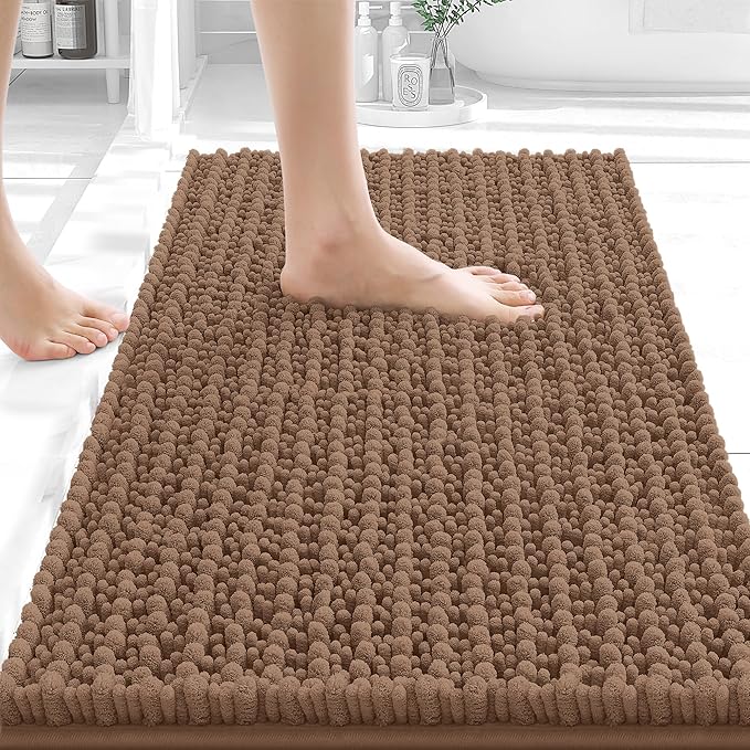 OLANLY Bathroom Rug Mat 24x16, Thick Soft and Absorbent Chenille Bath Mat, Non-Slip Rubber Backing, Machine Washable Quick Dry Bath Rugs for Tub Shower Floor, Home Decor Accessories, Mocha