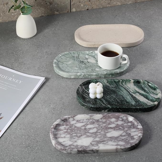 Koville Real Luxurious Natural Marble Vanity Tray, 10"x5" Calacatta Viola Marble Catchall Tray for Bathroom, Stone Perfume Trays Jewelry Dish for Dresser, Genuine Stone Storage Tray for Home Decor