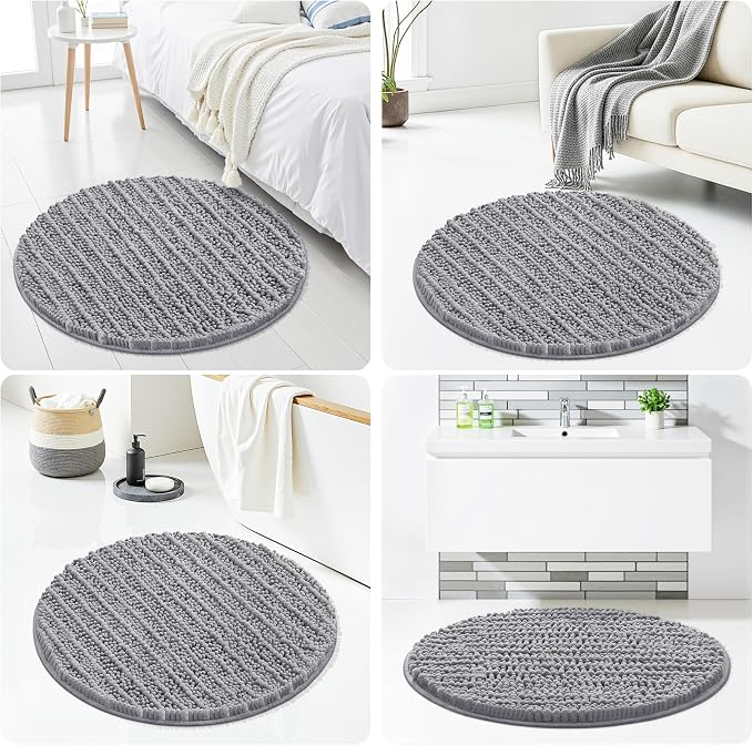 Smiry Bathroom Rugs Mat Round 30x30, Soft Absorbent Chenille Bath Rugs, Non Slip Rubber Backing Machine Washable Quick Dry Bath Mats for Bathroom Floor, Tub, Shower, Home Accessories, Grey