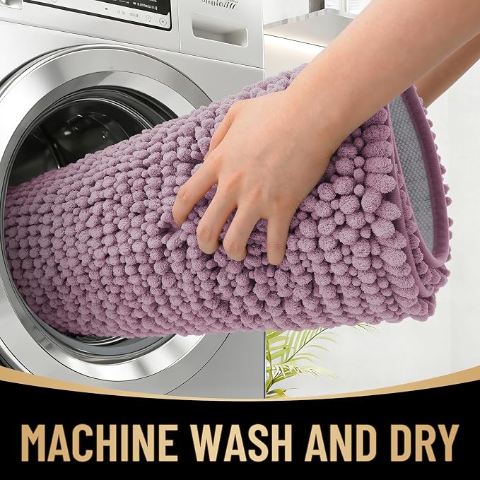 OLANLY Thick Bathroom Rugs 30x20, Extra Soft Absorbent Chenille Bath Rugs, Rubber Backing, Machine Wash Dry, Bath Mats for Bathroom Floor, Tub and Shower, Home Decor Accessories, Deep Plum