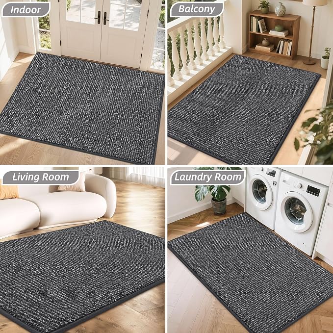 BEQHAUSE Dirt Trapper Door Mat 36" x 60", Non-Slip Washable Doormats Entrance Mat, Dirt Resistant and Absorbent Welcome Mat, Low Profile Floor Mats for Front Back Door and Entryway, Charcoal