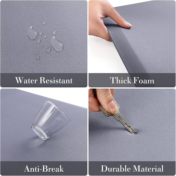 HappyTrends Kitchen Mat,17.3"x28"+17.3"x60" Grey, Cushioned Comfort Anti-Fatigue Waterproof Floor Mat Kitchen Rugs, Thick Perfect Ergonomic Foam Standing mat for Kitchen, Home, Office, Laundry