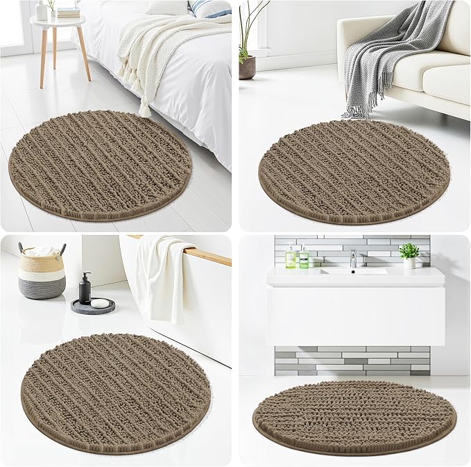 Smiry Bathroom Rugs Mat Round 24x24, Soft Absorbent Chenille Bath Rugs, Non Slip Rubber Backing Machine Washable Quick Dry Bath Mats for Bathroom Floor, Tub, Shower, Home Accessories, Camel