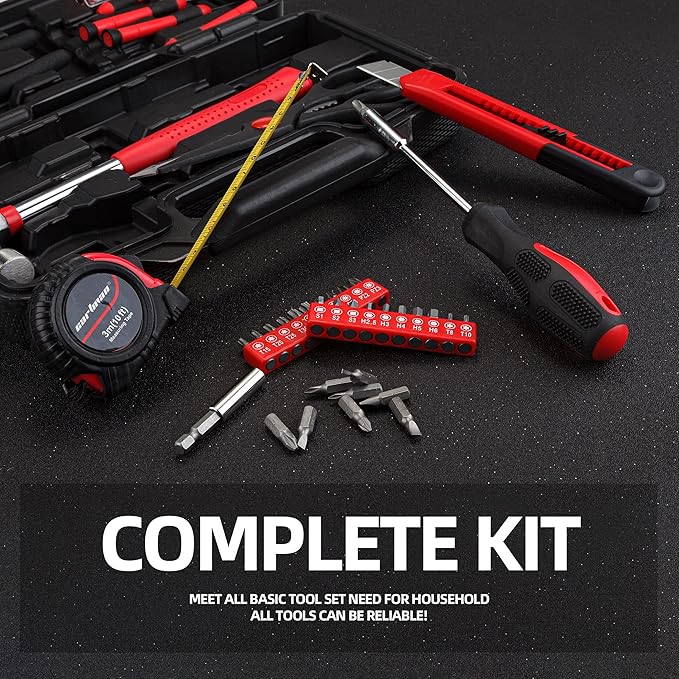CARTMAN Home Tool Set Kit, Basic Household Hand Tools with Storage Case Dark Red