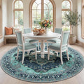 RELEANY Area Rugs Round 7ft Washable Non-Slip, Floral Vintage Distress Medallion Carpet for Living Room Bedroom Dining Room, Teal Green Lake Blue Turquoise