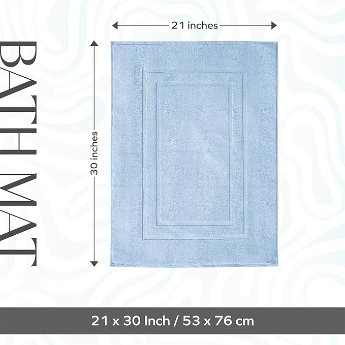 Feather & Stitch 2 Piece Towel Like Bath Mats (30x21 Inch) 100% Cotton Terry Bath Mats, Bathroom Shower Floor Mats [NOT A Bathroom Rug], Soft Absorbent Washable Mats - Sky Blue