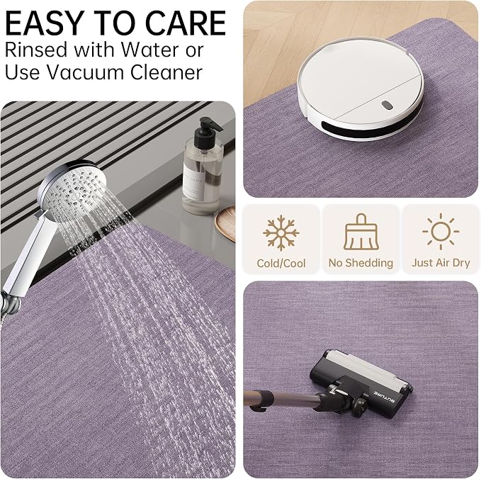 Mecko Bath Mat, Ultra Absorbent Quick Dry Bathroom Floor Mats-Rubber Non-Slip Thin Bathroom Rug Fit Under Door, Faux Suede Surface Shower Rug for Bathtub, Sink, Shower Room(Lavender Purple,20"x32")