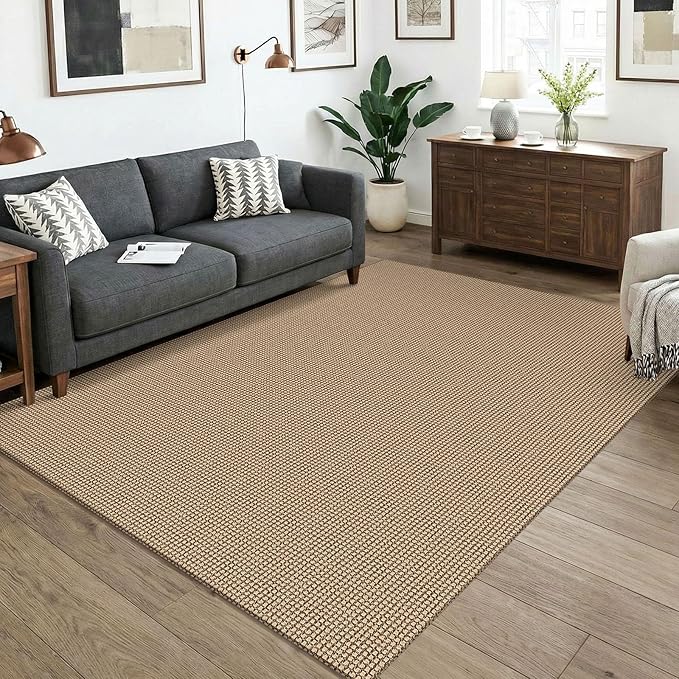 KOZYFLY Washable Area Rug 5x7 ft Rubber Backed Non Slip Rugs for Living Room Braided Cotton Bedroom Rug Woven Office Rugs Indoor Floor Carpets for Dining Bedroom Living Room, Orange Beige/Tan/Brown