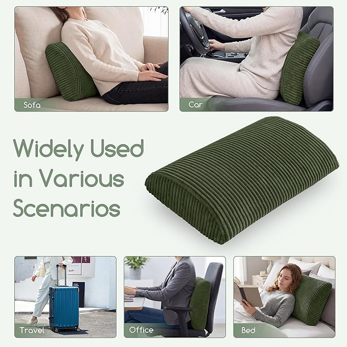 Lumbar Support Pillow for Recliner Chair/Accent Chair/Couch, Extra Large Memory Foam Back Support Cushion for Elderly, Recliner Cushions for Back Rest, Pain Relief, Reading, Washable Cover, Dark Green