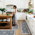 Kitchen Rug Sets 4-Piece with Runner – Washable Non-Slip Floor Mats for Sink, Entryway, Hallway, Bathroom – Soft Low-Pile Thin Boho Floral Rugs, New Home Decor (Blue, 2x3+2x4+2x5+2x6)