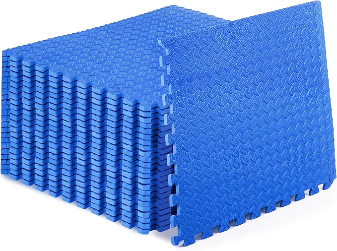 ProsourceFit Exercise Puzzle Mat 1/2-inch, EVA Interlocking Foam Floor Tiles for Home Gym, Workout Equipment, Kids Play Areas, Blue, 96 SQ FT - 24 Tiles