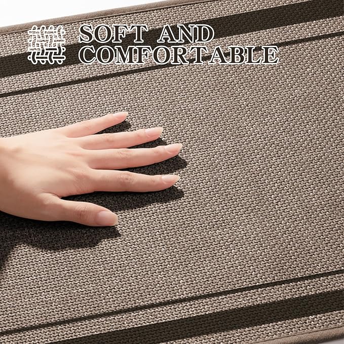 chakme 5 Piece Bathroom Rug Sets, Ultra Thin Bath Mat Quick Dry, Absorbent Non Slip Machine Washable, Dark Beige, 17" x 24" Geometric