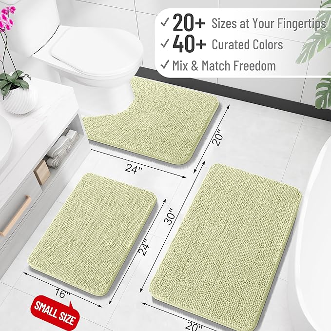 OLANLY Bathroom Runner Rugs 47x17, Soft Absorbent Chenille Bath Rugs, Rubber Backing Quick Dry, Machine Washable Long Bath Mats for Bathroom Floor, Tub and Shower, Home Decor Accessories, Vanilla