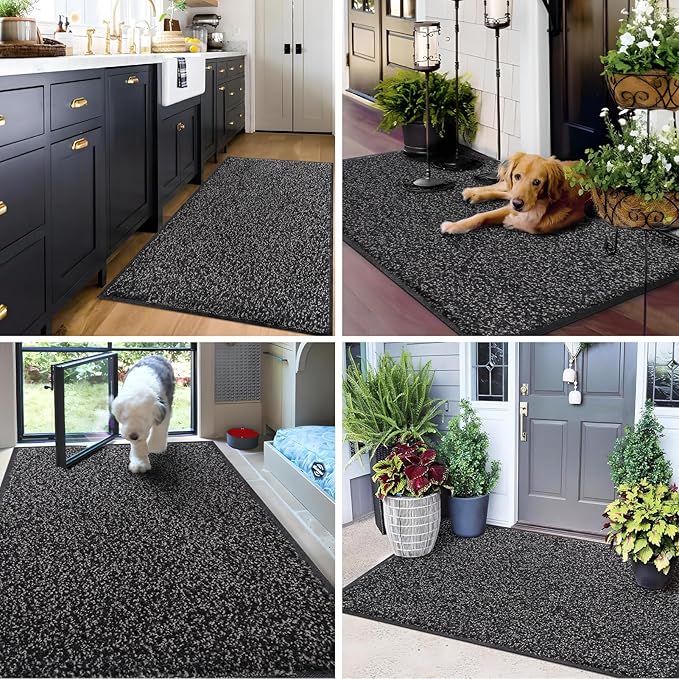 Mibao Front Door Mat Indoor Entrance, 29.5" x 17", Welcome Mat for Outdoor Indoor, Non-Slip Waterproof Doormat, Durable Machine Washable Low Profile Entry Rug for Back Door Outside, Anthracite Black