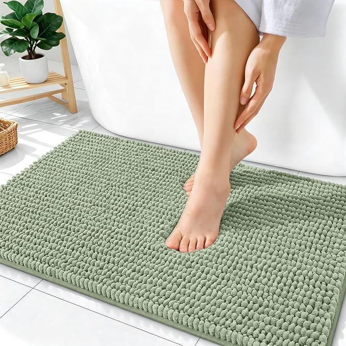 OLANLY Thick Bathroom Rugs 36x24, Extra Soft Absorbent Chenille Bath Rugs, Rubber Backing, Machine Wash Dry, Bath Mats for Bathroom Floor, Tub and Shower, Home Decor Accessories, Sage Green