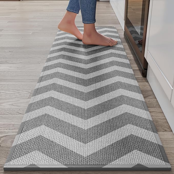 YDKGL Kitchen Runner Rugs Non Slip Washable, Super Absorbent Long Kitchen Mats for Floor, Linen-Look Woven Long Sink Mat Standing Floor Mat, Easy Clean, Gray 17"x59"
