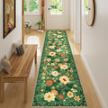 DUKINO 2x8 Runner Rug for Hallway, Washable Kitchen Runner Rug with Rubber Backing Non Slip, Low Pile Soft Boho Floral Thin Carpet for Entryway, Hallway, Bathroom, Laundry Room, Dark Green