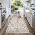 3x6 Kitchen Runner Rug Non Slip Washable - Soft Low Pile Stain-Resistant Wide Carpet Runner for Hallway Entryway Bedroom Bathroom with Rubber Backing - Boho Floral Door Mat(Beige,3x6)