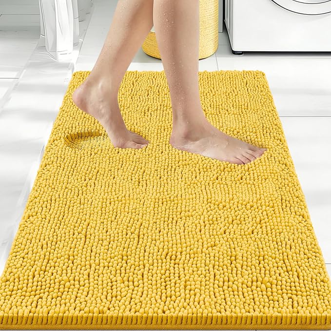 Bcoimo 36x24 Chenille Bath Mat – Non-Slip with Backing Bath Rug Ultra-Absorbent and Machine Washable Bathroom Mat Quick-Dry Design. Ideal for Bathroom Shower and Tub Areas