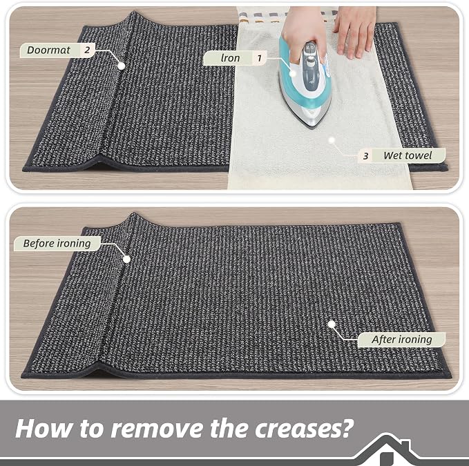 BEQHAUSE Dirt Trapper Door Mat 20" x 48", Non-Slip Washable Doormats Entrance Mat, Dirt Resistant and Absorbent Welcome Mat, Low Profile Floor Mats for Front Back Door and Entryway, Charcoal