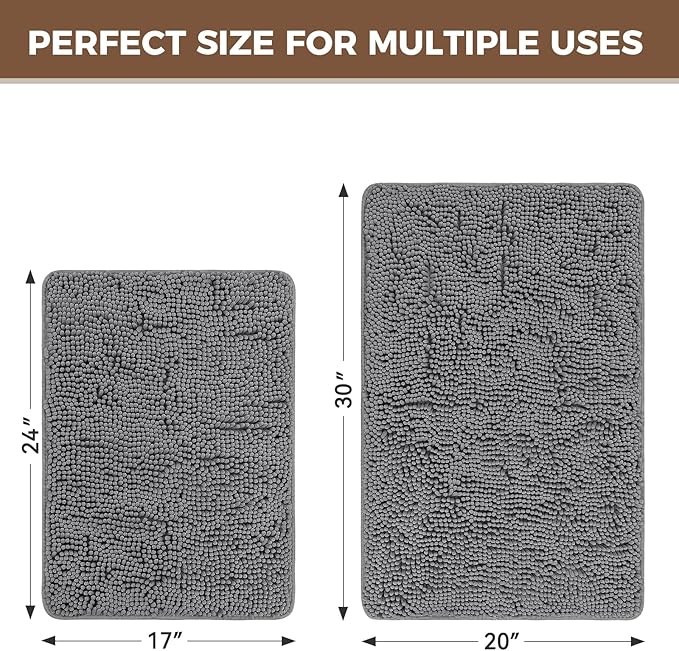 Bcoimo Bathroom Rug Set, Chenille Bathroom Rugs, Absorbent Non Slip Plush Bath Mats, Machine Washable Fast Drying Floor Mats for Tub, Shower, Sink, Vanity