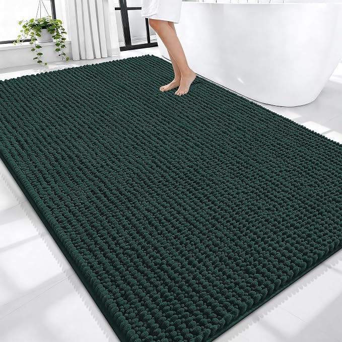OLANLY Thick Large Bathroom Rugs 70x46, Extra Soft Absorbent Chenille Bath Rugs, Rubber Backing, Machine Wash Dry, Bath Mats for Bathroom Floor, Tub and Shower, Home Decor Accessories, Blackish Green