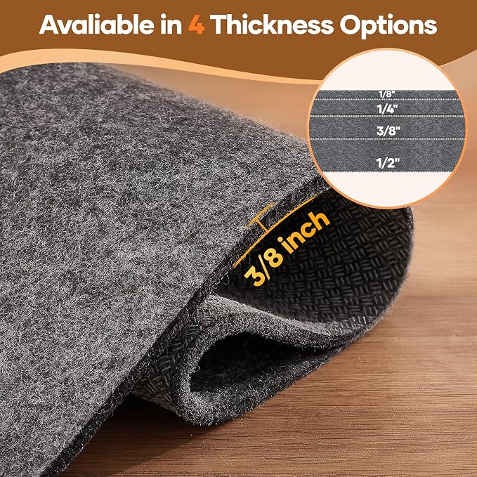 Veken Non Slip Cushioned Rug Pad Gripper 8 x 10 Ft, Felt and Silicone Backing, 3/8 inch Thick Carpet Liner for Hardwood Floors and Finishes, Under Area Rugs Anti Skid Mat, Keep Rugs Safe and in Place