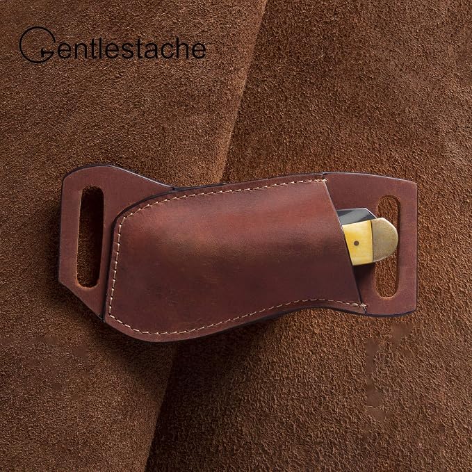 Gentlestache Leather Pocket Knife Sheaths for Belt, Folding Knife Sheath, EDC Belt Knife Sheath for Folding Knife, Compact Draw Knife Holster Brown