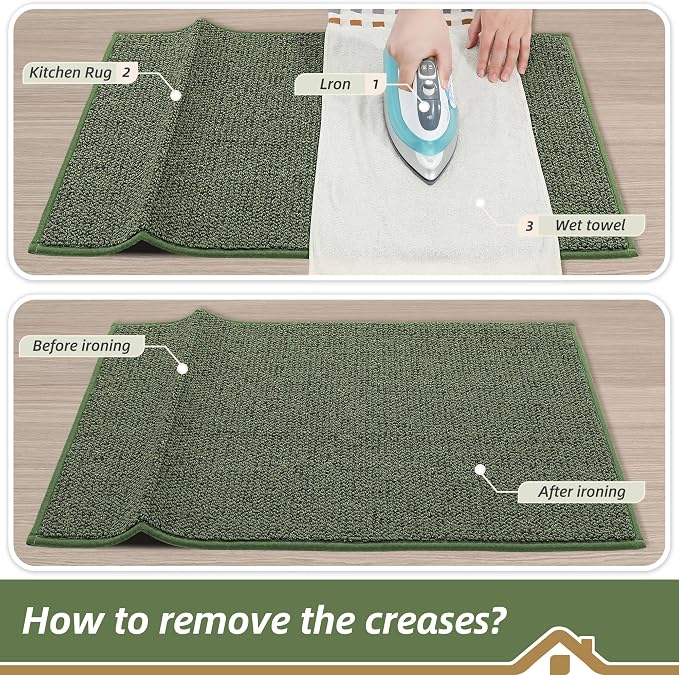 BEQHAUSE Kitchen Runner Rugs 24"x60", Non-Slip Kitchen Mats for Floor, Super Absorbent and Stain Resistant Kitchen Rug, Machine Washable Rugs for Kitchen, Hallway, Laundry & Sink, Green