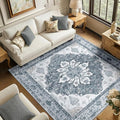 RELEANY Area Rugs Square 6ft Washable Non-Slip, Floral Vintage Distress Medallion Carpet for Living Room Bedroom Dining Room, Light Gray Grey White