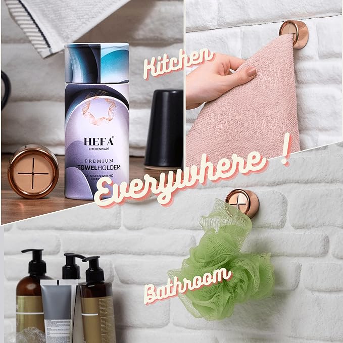 HEFA Modern Elegant 4 Pack Towel Hooks, Rose Gold, Plastic, Wall Mount, 2 Pounds Max Weight, Kitchen, Bathroom