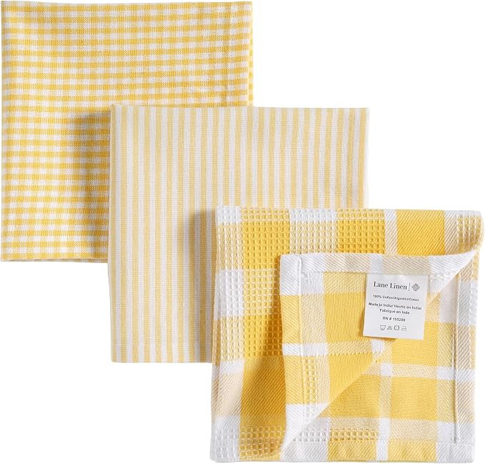 Lane Linen 100% Cotton Kitchen Towels - 6 Pack Dish Cloths Quick Drying, Soft Absorbent - Yellow, 12"x12"