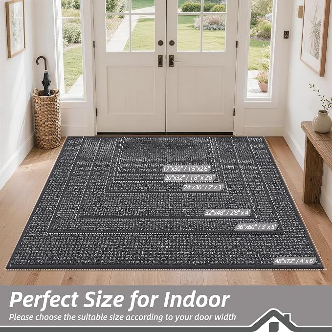 BEQHAUSE Dirt Trapper Door Mat 17" x 30", Non-Slip Doormats (Rolled-Up NO Creases) Washable Entryway Rugs, Dirt Resist and Absorbent Welcome Mat, Low Profile Floor Mats for Front Back Door, Charcoal